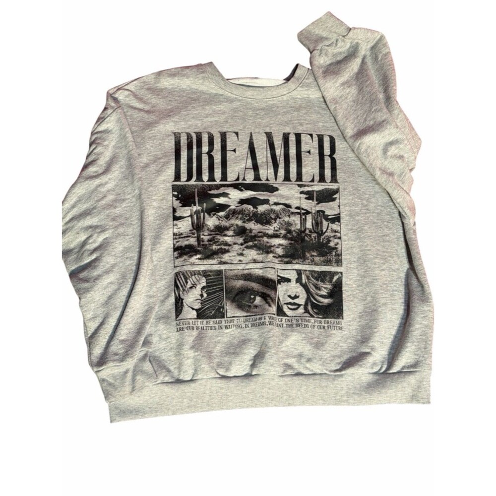 SHEIN Dreamer Graphic Sweatshirt Light Gray Ribbed Crewneck XL